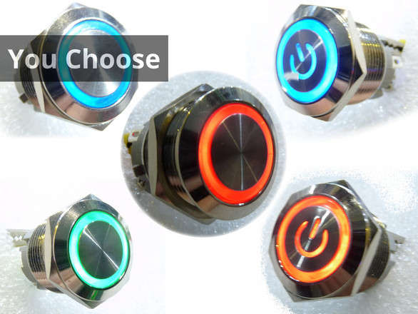 CLEARANCE Large Led Flush Metal Push Button, 19mm Hole, Various Styles, SPST