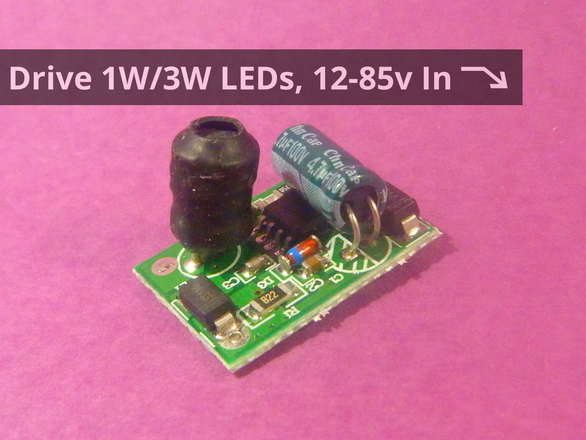 Buck Mode LED Driver, 1-9 1W 3W LEDs with 12V-85V (DC) Input 