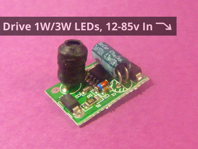 Buck Mode LED Driver, 1-9 1W 3W LEDs with 12V-85V (DC) Input 