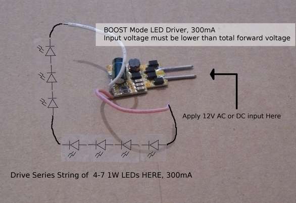 LED Driver, 4-7 1W LEDs, 12v Input (Boost)