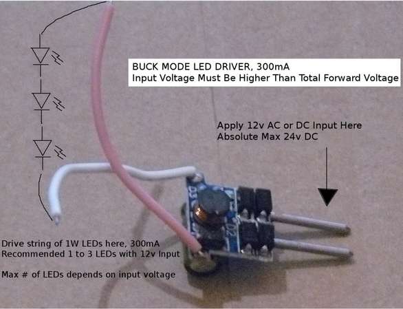 Buck Mode LED Driver, 1-3 1W LEDs with 12V+ Input
