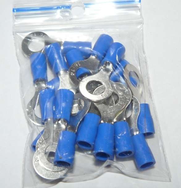 (20 of) Blue Insulated Ring Terminal Crimp - Up To M6 (6mm) Screw/Bolt