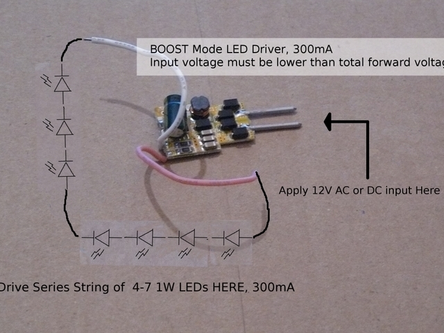 LED Driver, 4-7 1W LEDs, 12v Input (Boost)