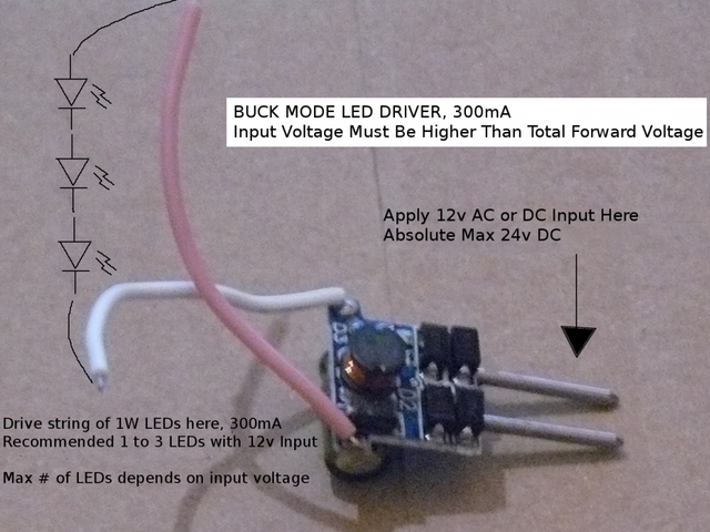 Buck Mode LED Driver, 1-3 1W LEDs with 12V+ Input