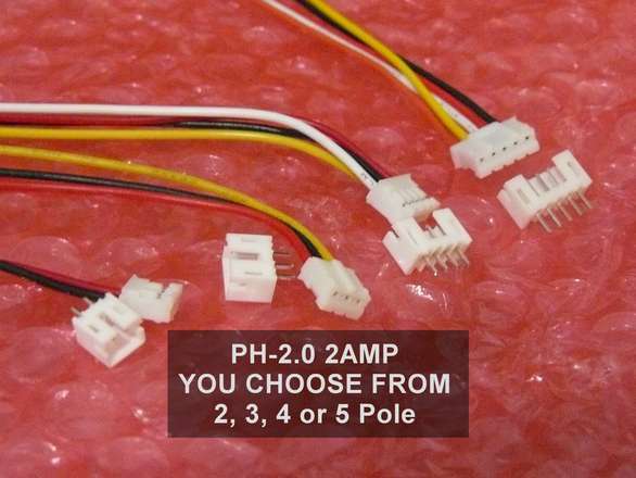 PH 2.0mm 2A Prewired Set, You Choose Poles, Vertical Through Hole Socket