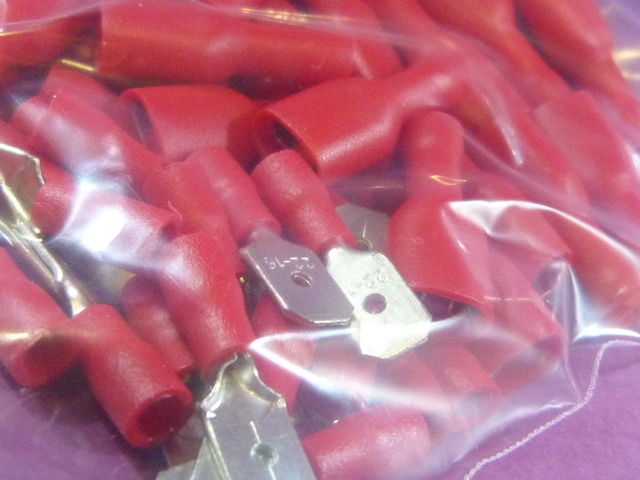 25 Pairs of Red Spade Crimp Connectors (shrouded)