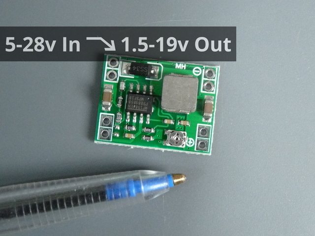 MP1584EN Step Down Converter, In 5-28v, Out 1.5-19v, 2A (at 5v), 350uA Idle