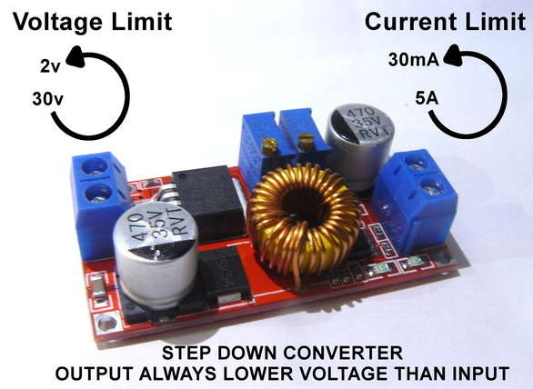 Constant Current/Voltage Step Down DC-DC Converter, 7-32v In, 2-30v Out, 20W+