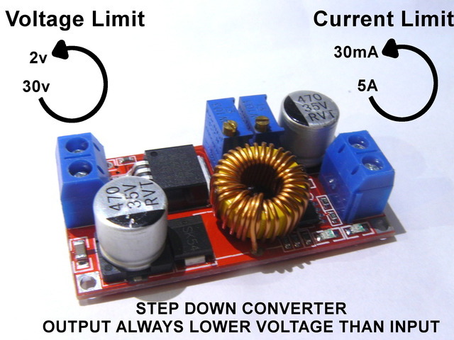 Constant Current/Voltage Step Down DC-DC Converter, 7-32v In, 2-30v Out, 20W+