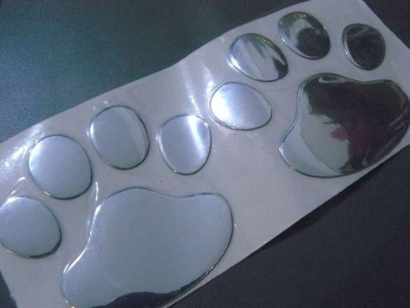 Mirror Reflective Paw Sticker 3D Silver Colour Sticker Decal - One Pair Two Paws