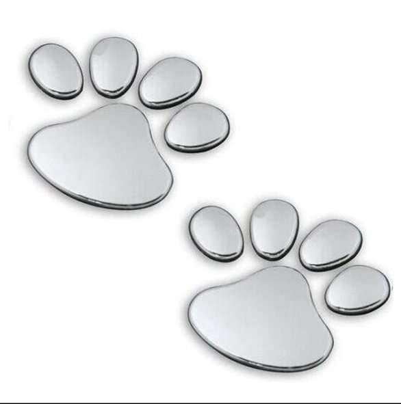 Mirror Reflective Paw Sticker 3D Silver Colour Sticker Decal - One Pair Two Paws