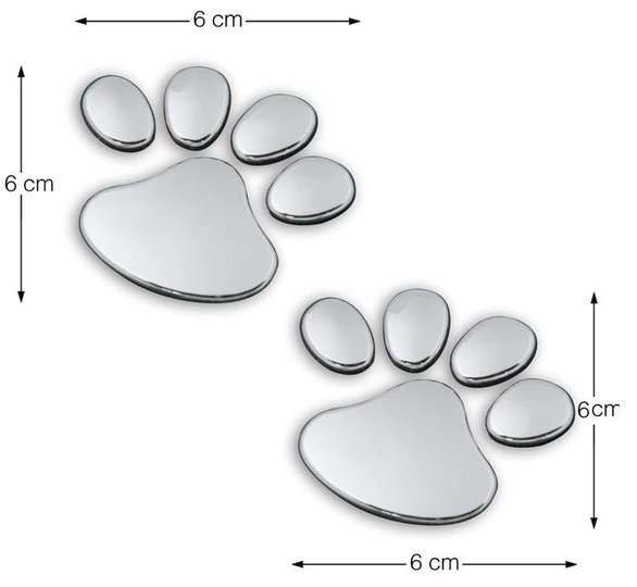 Mirror Reflective Paw Sticker 3D Silver Colour Sticker Decal - One Pair Two Paws