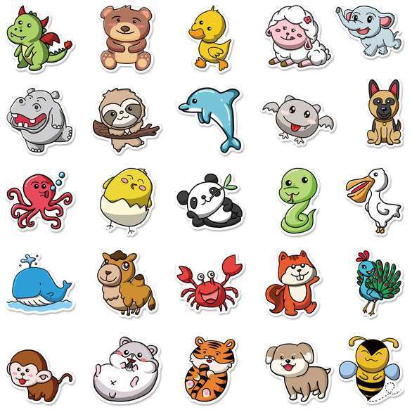 50 Stickers - Cute Illustrated Animals Set #1