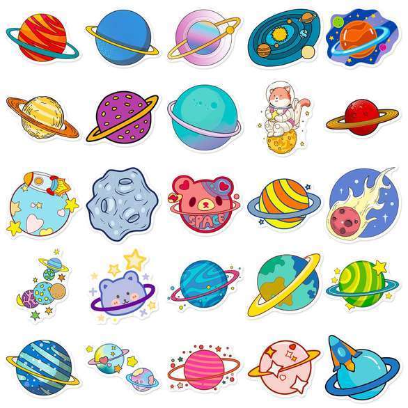 50 Stickers - Illustrated Planets