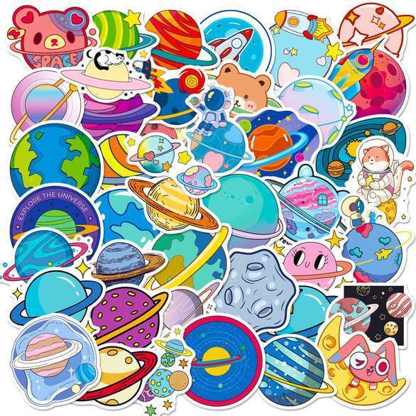 50 Stickers - Illustrated Planets