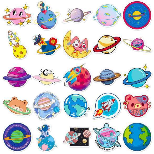 50 Stickers - Illustrated Planets