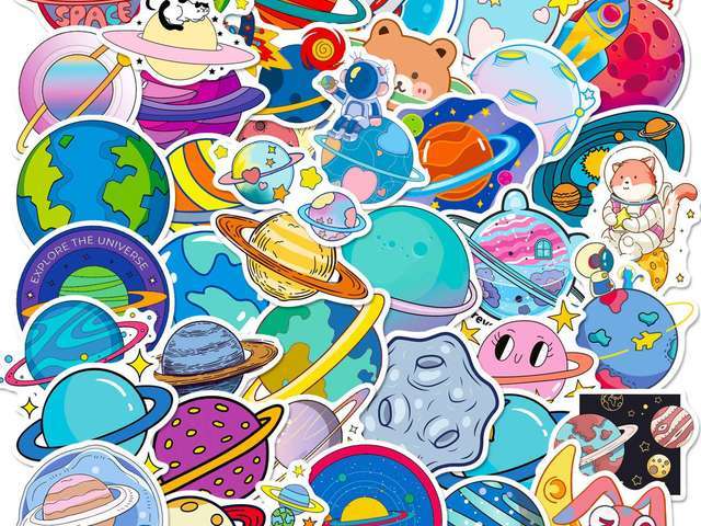 50 Stickers - Illustrated Planets