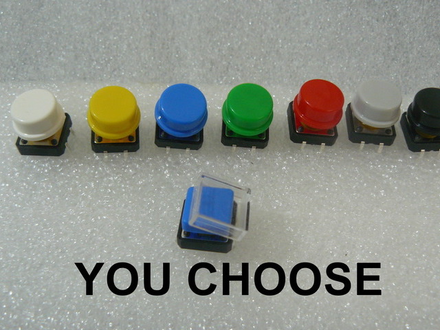 Tact Switch Through Hole With Button Cap - You Choose Colour/Style - 12mm