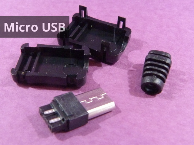 USB Micro-B Male Plug Solderable - Power Only (3 Pin)