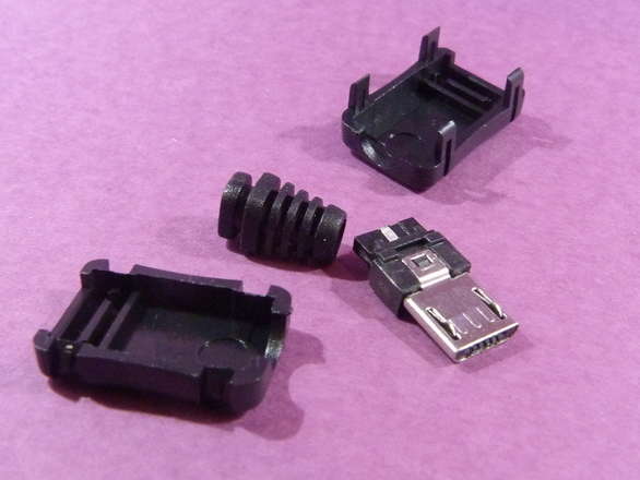 USB Micro-B Male Plug Solderable - Power Only (3 Pin)
