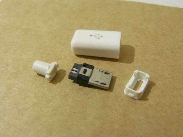 USB Micro-B Male Plug Solderable, White