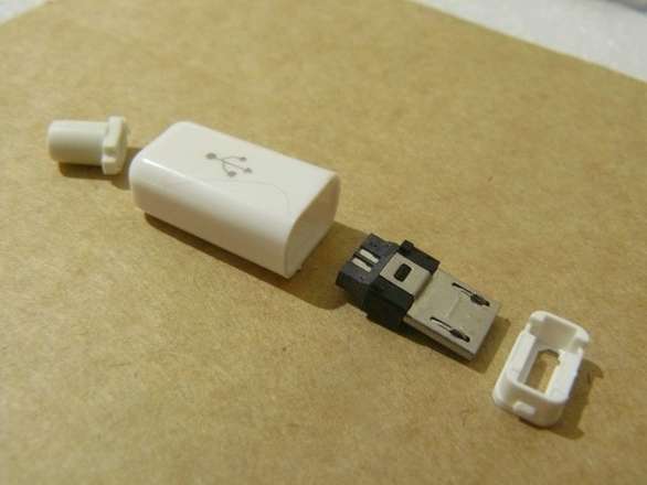 USB Micro-B Male Plug Solderable, White