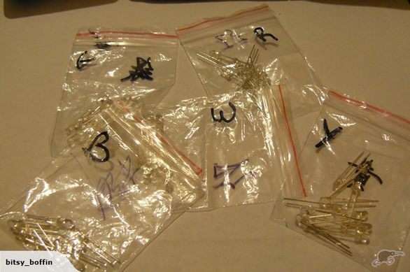 50 LEDs (10 each R, G, B, W, Y), 3mm Water Clear Assortment