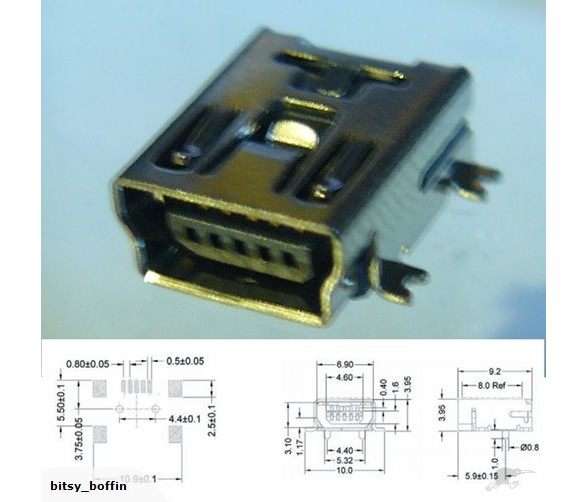 (4 of) USB Mini-B Socket SMD Surface Mount