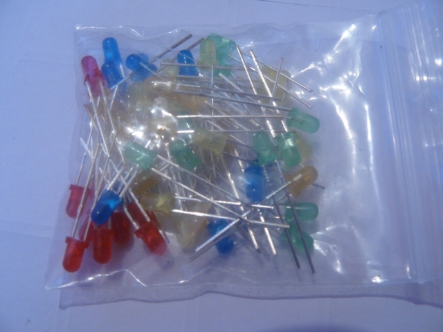 50 LEDs (10 each R, G, B, Y, O), 3mm Diffuse Assortment